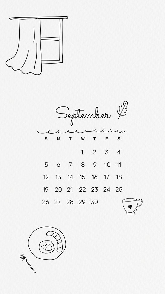 September 2021 mobile wallpaper vector template cute doodle drawing