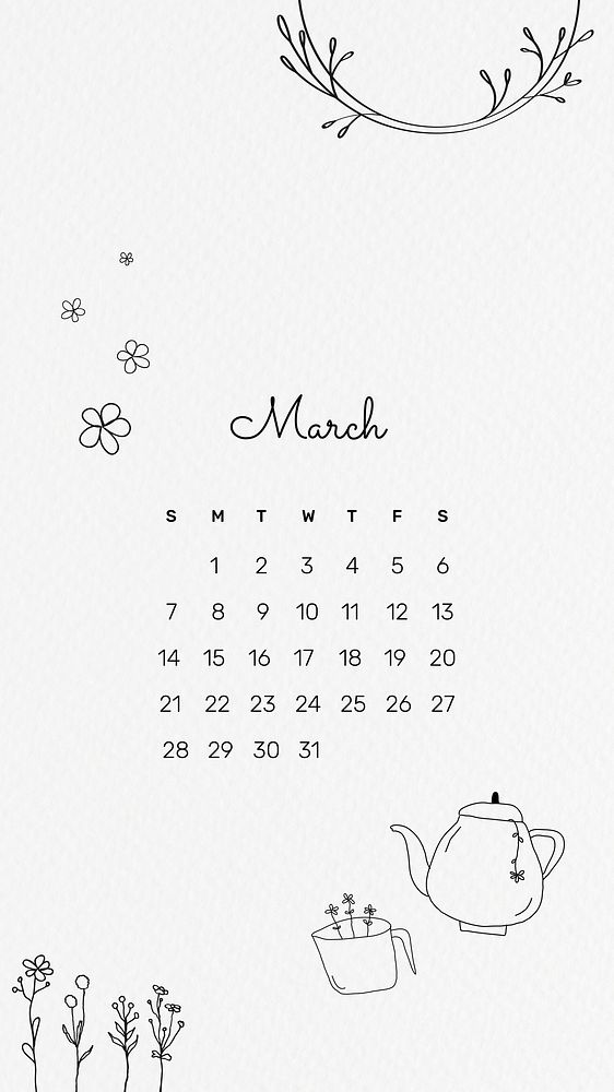 2021 March printable month cute doodle drawing