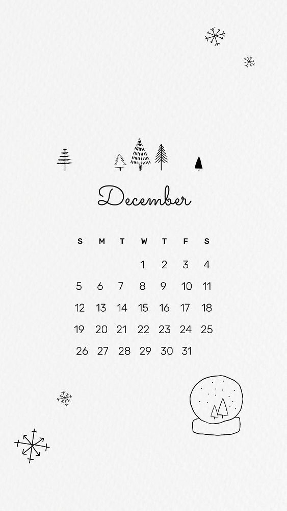2021 December printable month cute doodle drawing