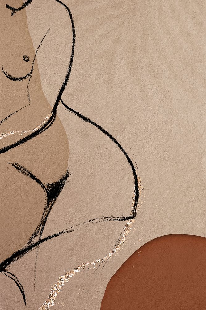 Sketched nude lady social media banner psd in shimmery earth tone