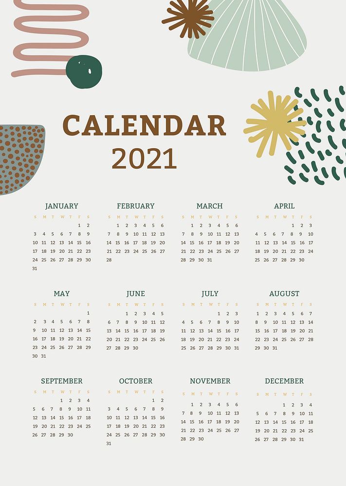 Calendar 2021 poster vector printable template set Scandinavian mid century background