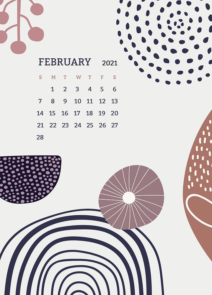 February 2021 printable template vector month Scandinavian mid century background