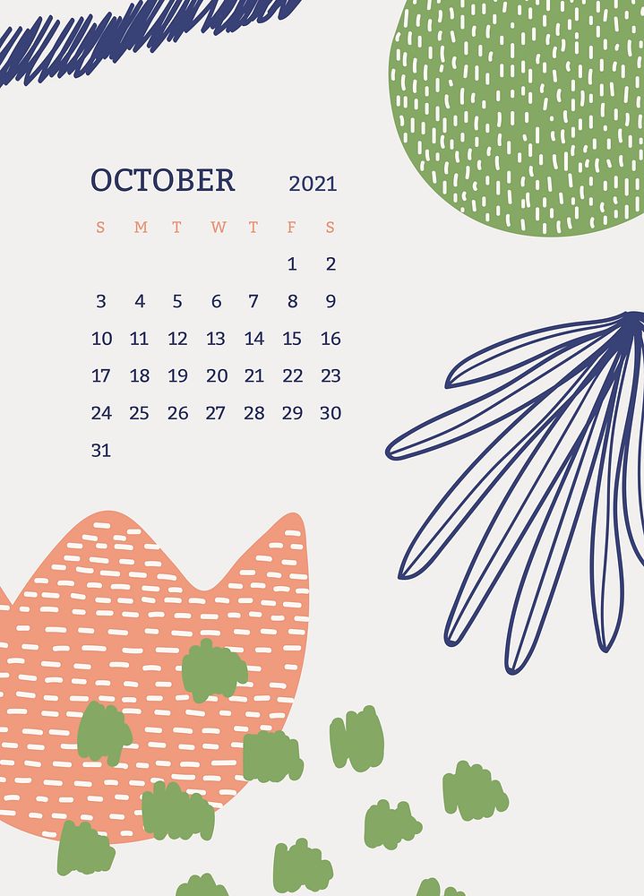 October 2021 printable template psd month Scandinavian mid century background