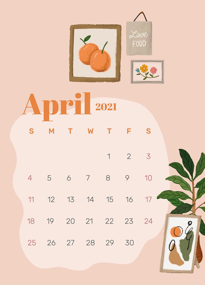 Calendar 2021 April printable template psd hand drawn lifestyle