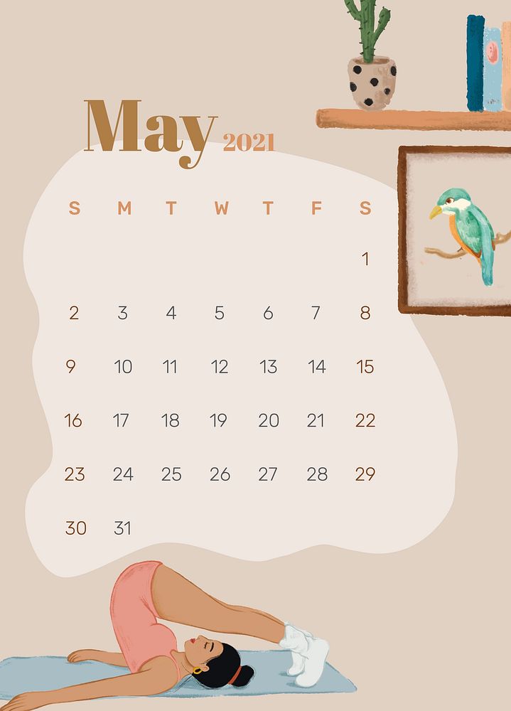 2021 calendar May printable template psd hand drawn lifestyle