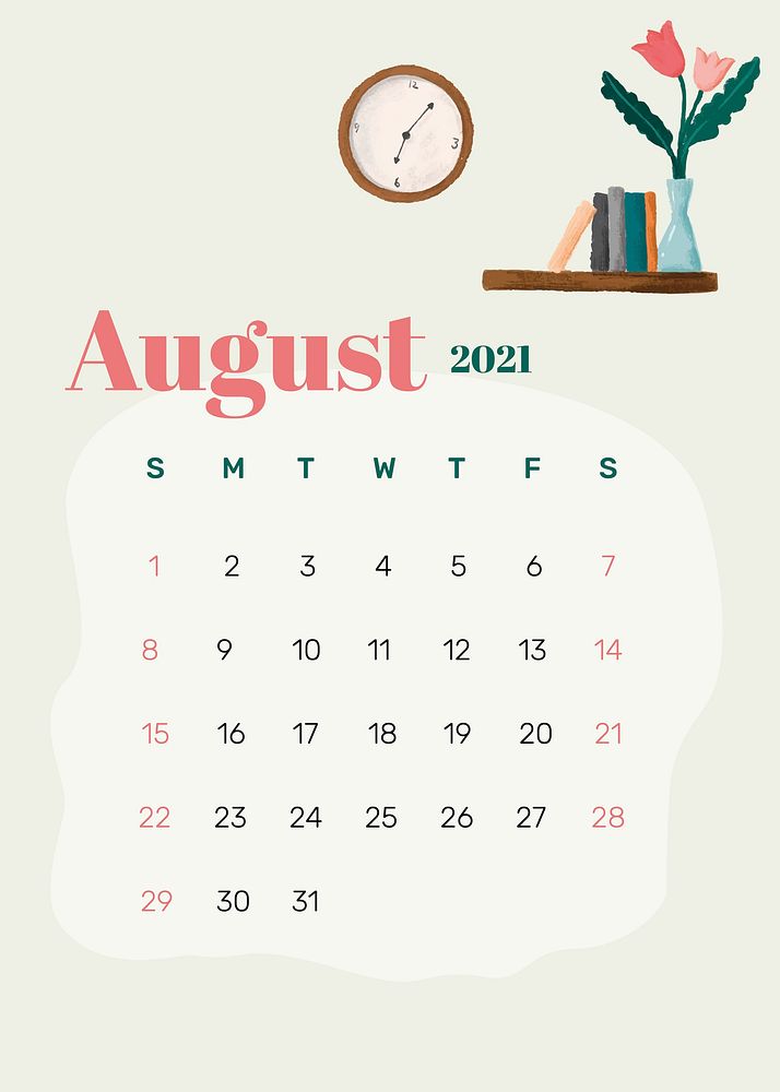 2021 calendar August printable agenda hand drawn lifestyle