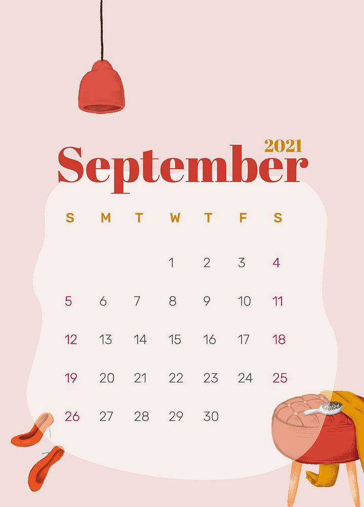 Calendar 2021 September printable template psd hand drawn lifestyle