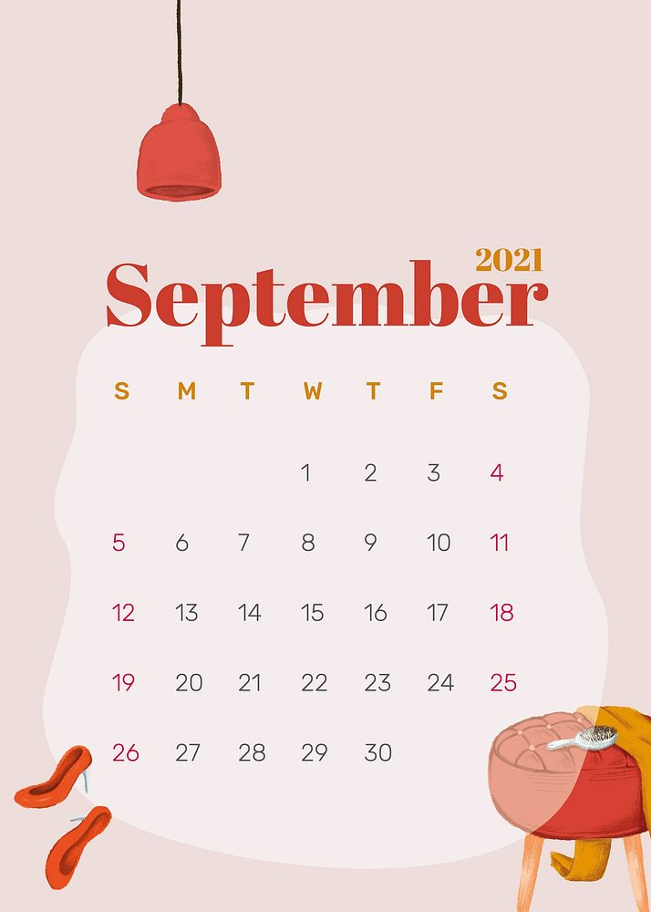 2021 calendar September printable template vector hand drawn lifestyle