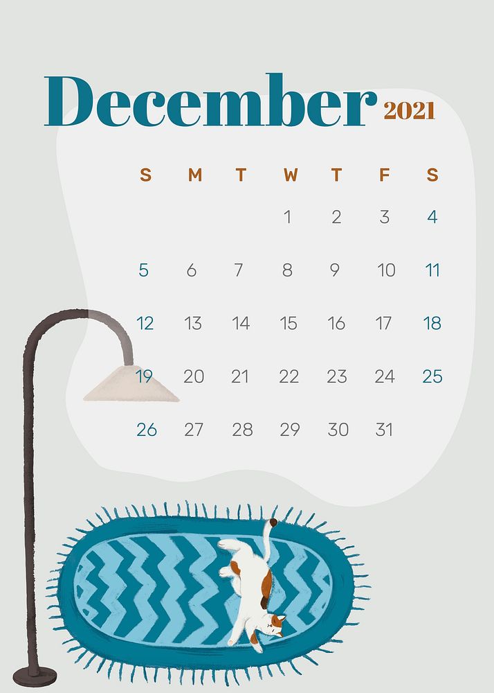 Calendar 2021 December printable agenda hand drawn lifestyle