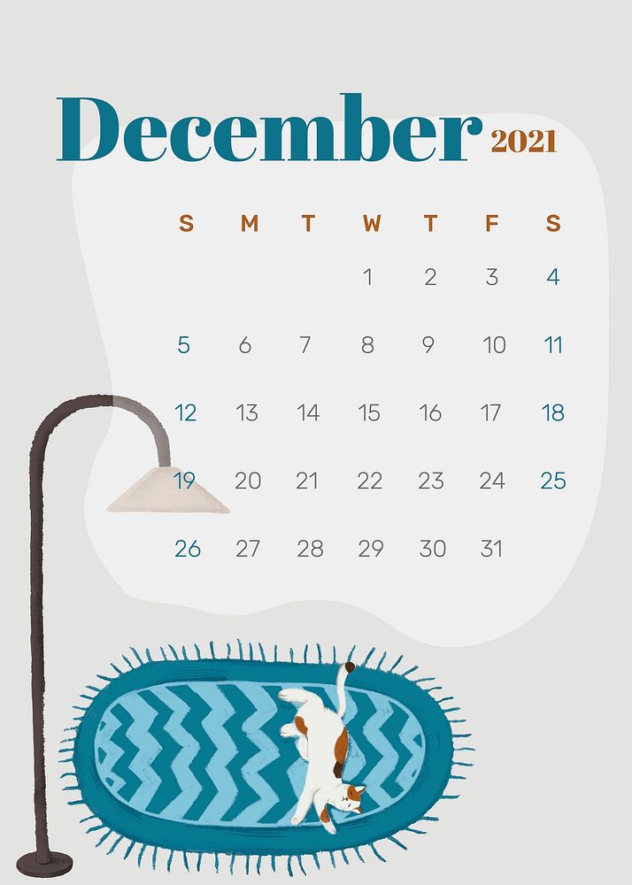 2021 calendar December printable template vector hand drawn lifestyle