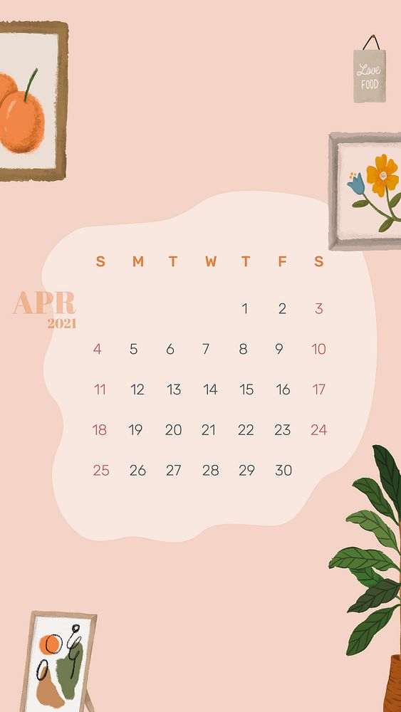 2021 calendar April phone wallpaper hand drawn lifestyle