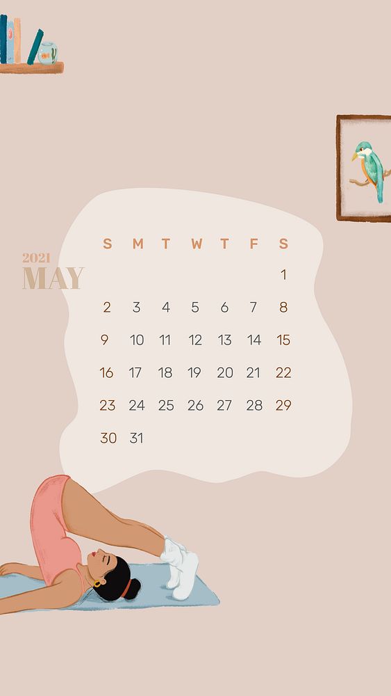 Calendar 2021 May phone wallpaper hand drawn lifestyle