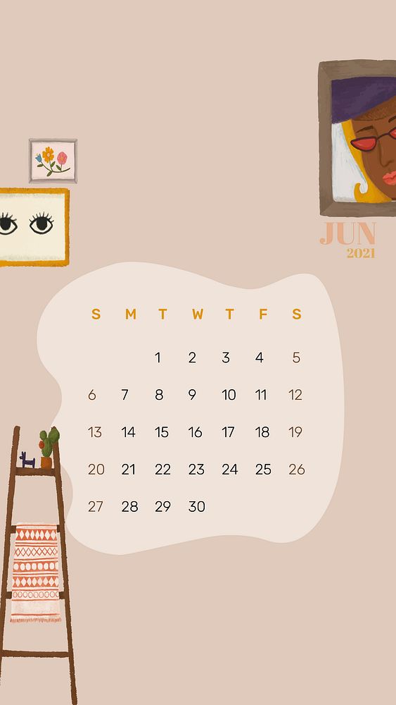 2021 calendar June template phone wallpaper vector hand drawn lifestyle
