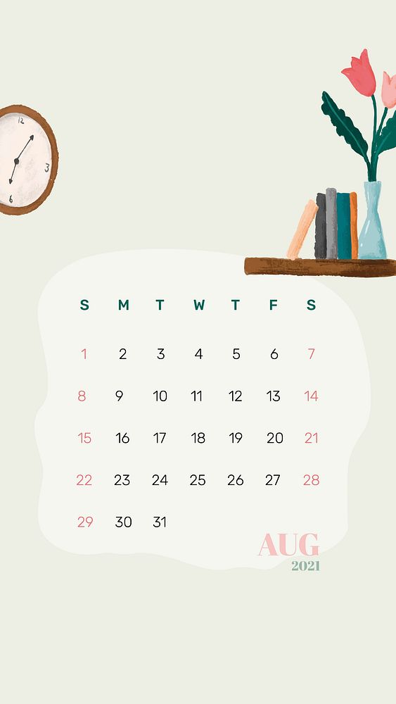 2021 calendar August template phone wallpaper vector hand drawn lifestyle