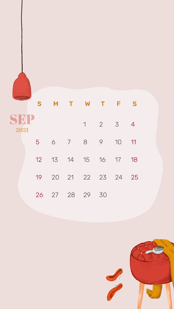 Calendar 2021 September template phone wallpaper vector hand drawn lifestyle
