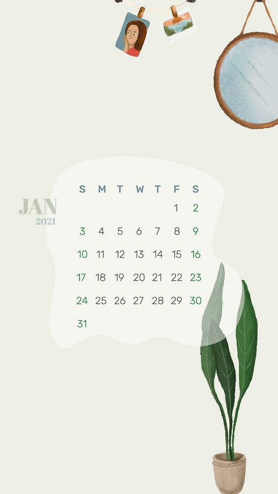 2021 calendar January template phone wallpaper vector hand drawn lifestyle
