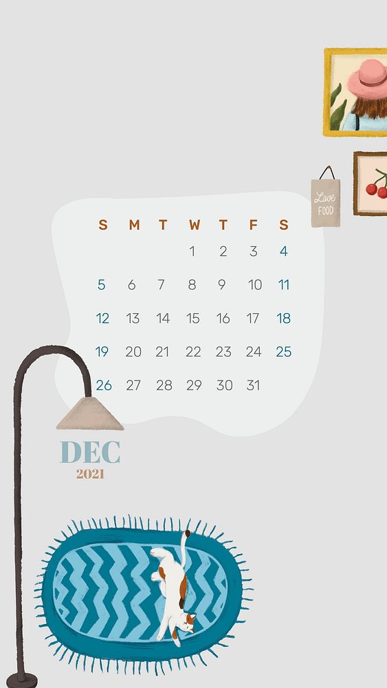 Calendar 2021 December template phone wallpaper vector hand drawn lifestyle