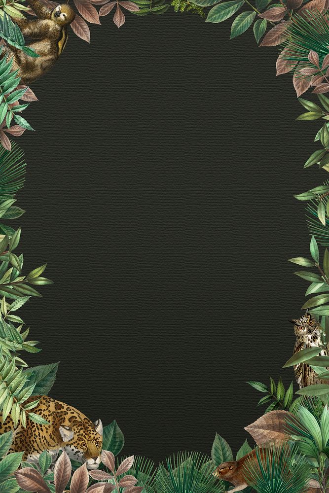 Jungle oval frame psd with design space black background