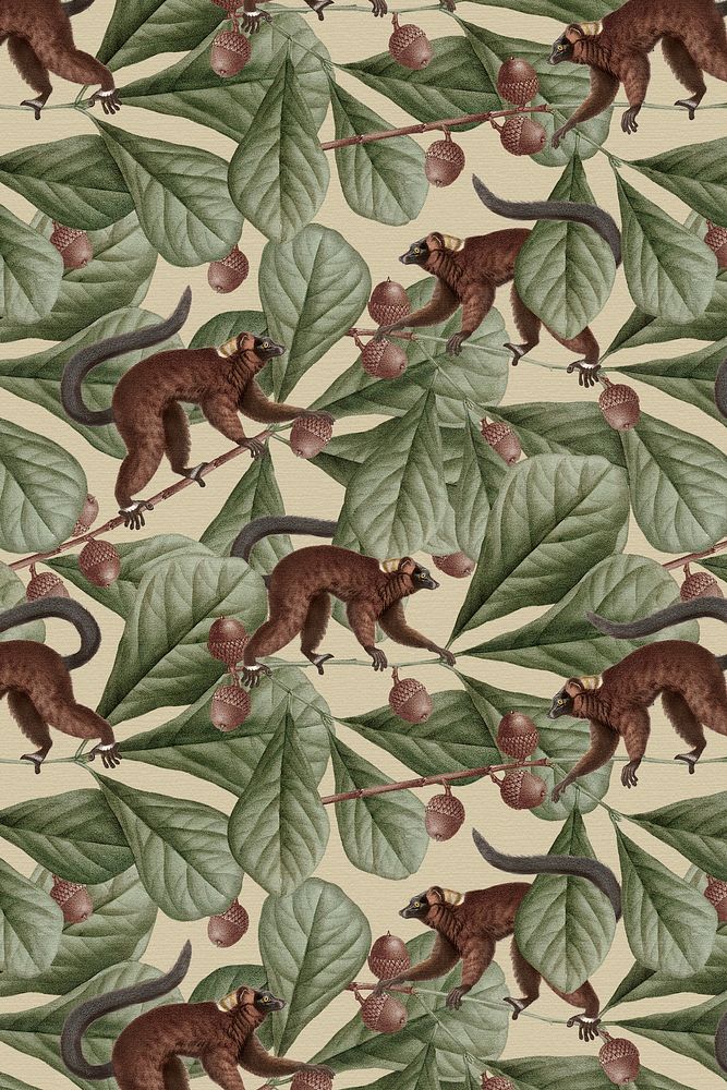 Lemur pattern background psd jungle illustration
