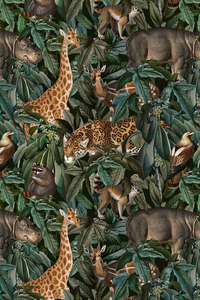 Jungle pattern background psd wild animals