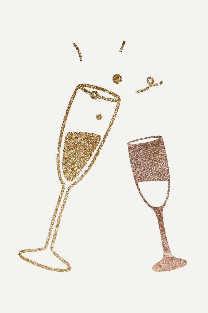 Clinking festive champagne glasses on beige background