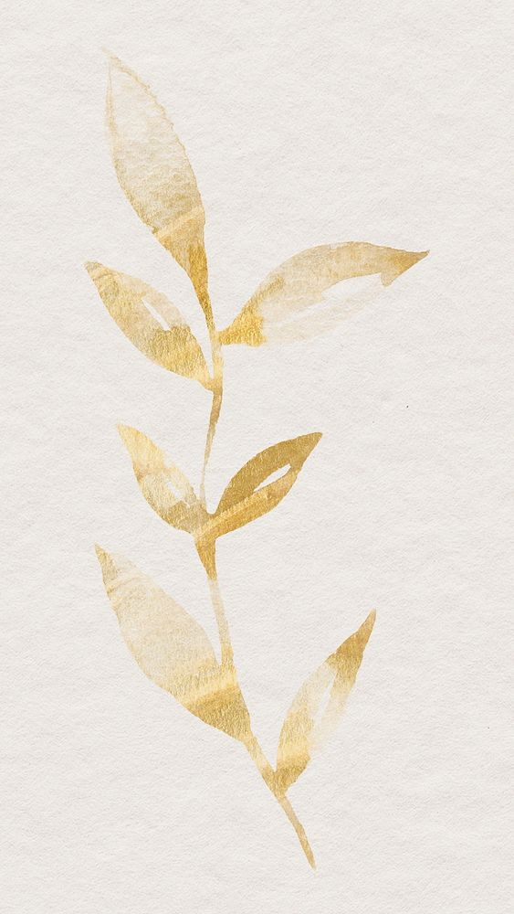 Gold leaf watercolor botanical on beige background
