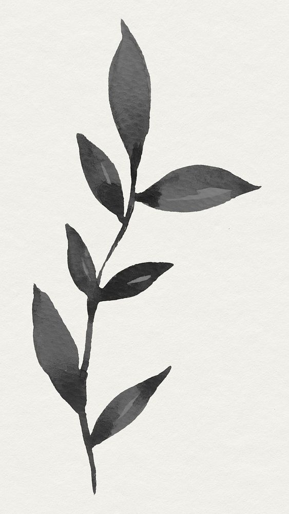 Black leaf watercolor botanical on beige background