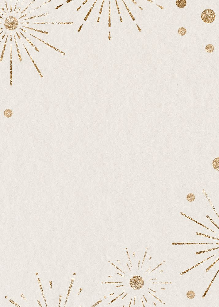 Festive gold firework invitation card beige background