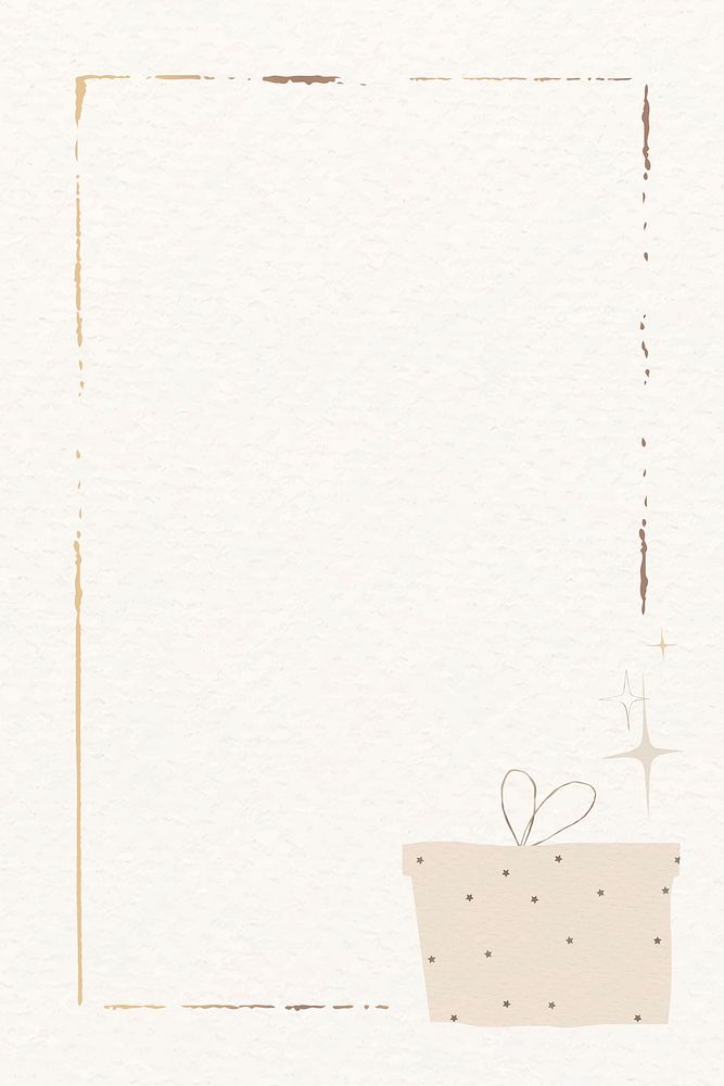 Festive gift box psd gold frame plain beige background