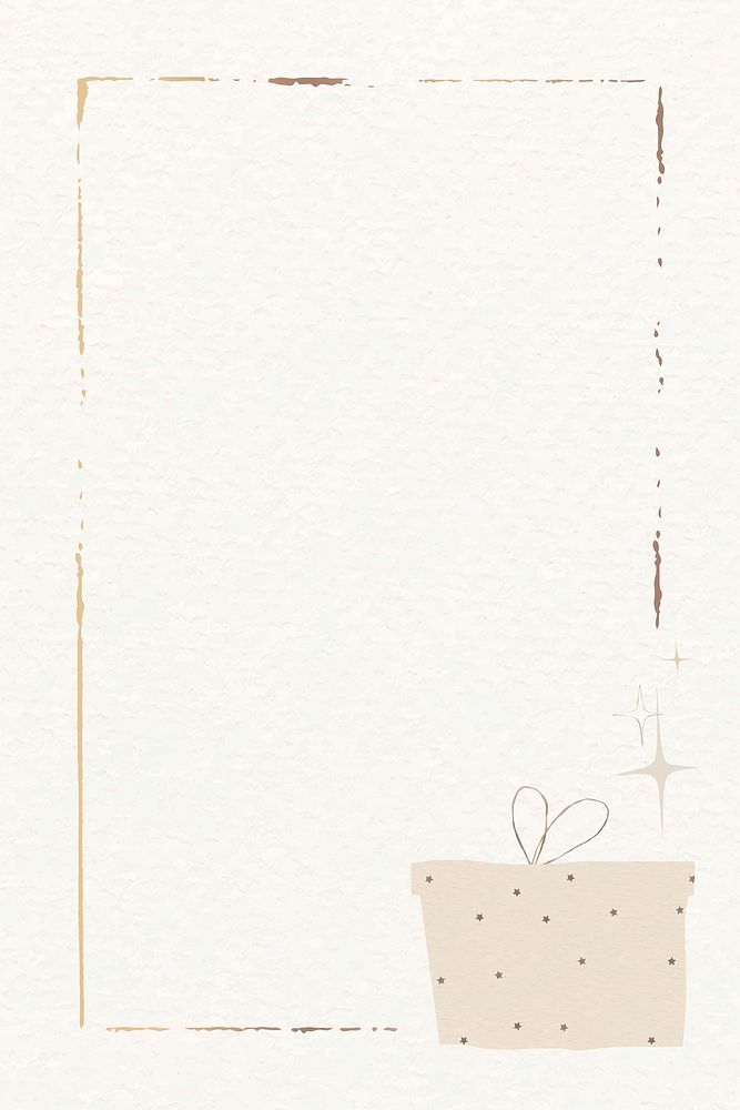 Festive gift gold frame vector plain beige background