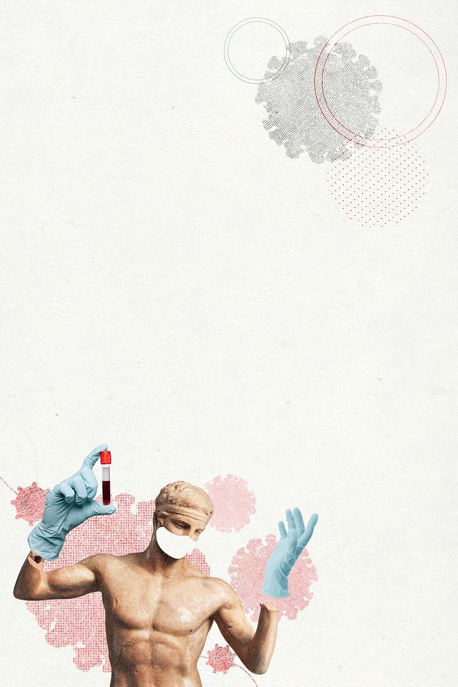 Male statue psd background wearing mask and gloves holding test tube