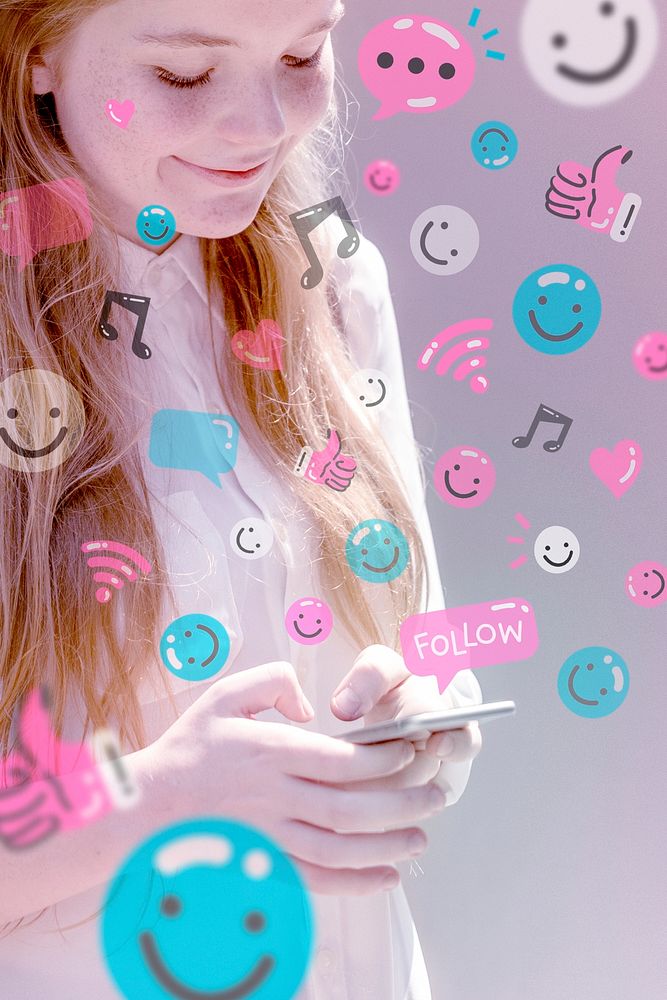 Teenager using social media psd for entertainment