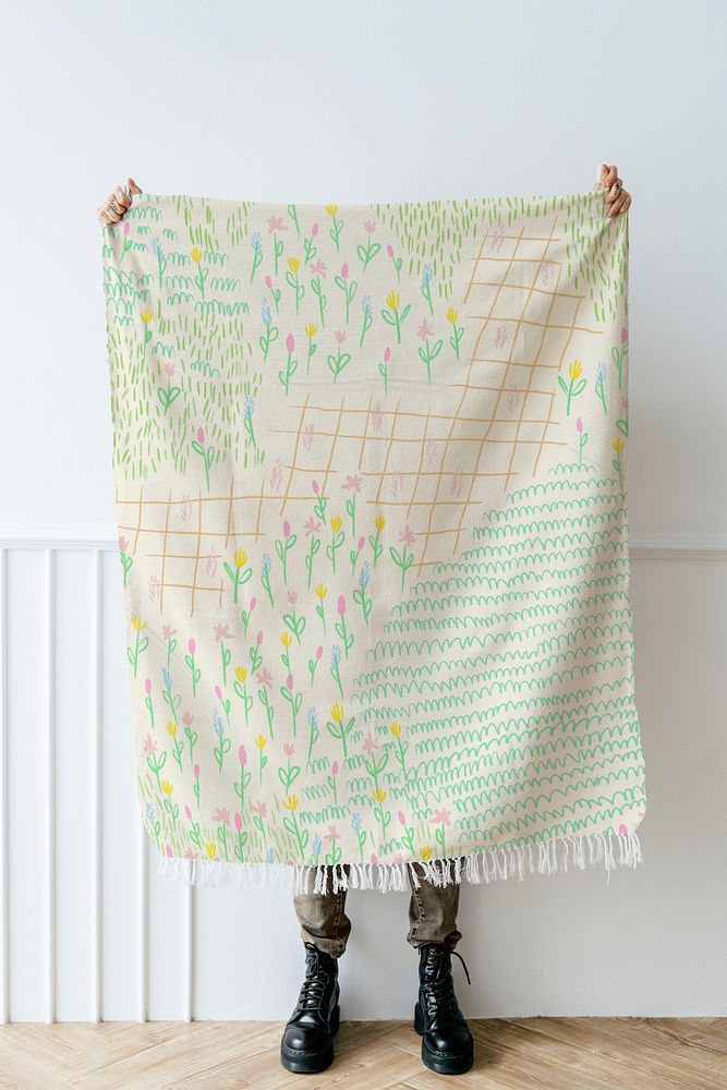 Scarf mockup psd with flower field pattern