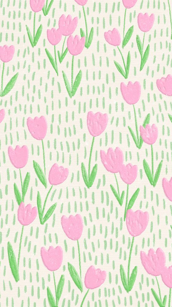Pink tulip field psd background line art social media story