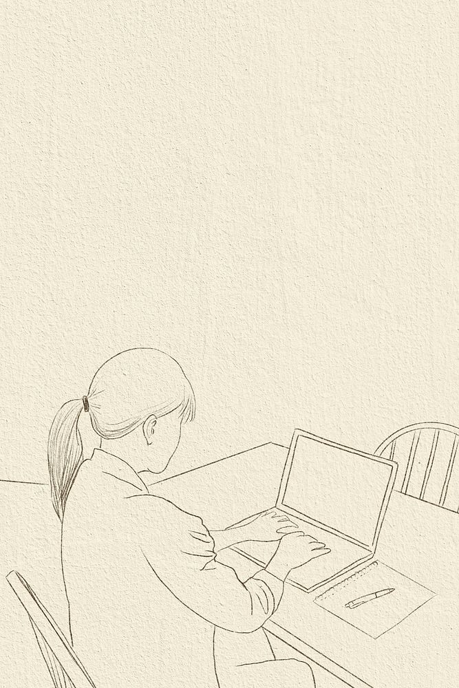 Home office background psd career in new normal simple line drawing