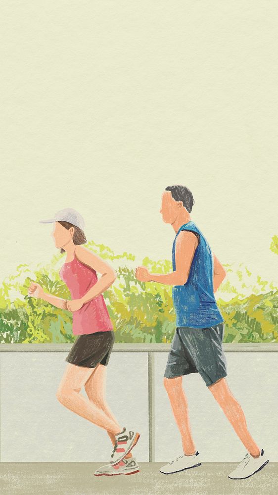 Jogging mobile wallpaper psd outdoor exercise color pencil illustration