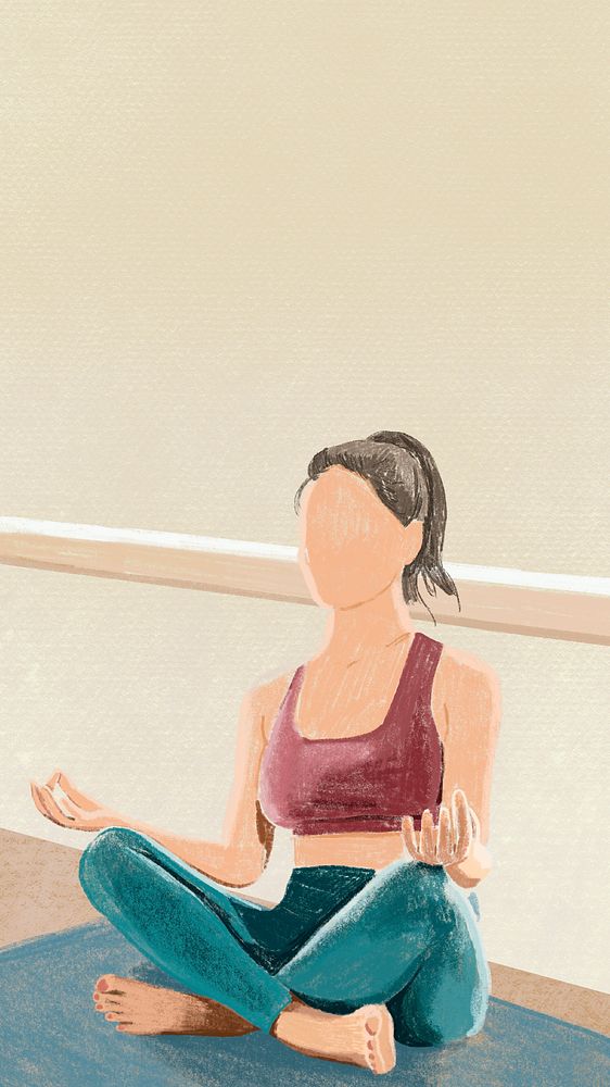 Yoga mobile wallpaper psd and relaxation color pencil illustration