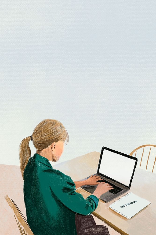 Remote working psd in the new normal color pencil illustration
