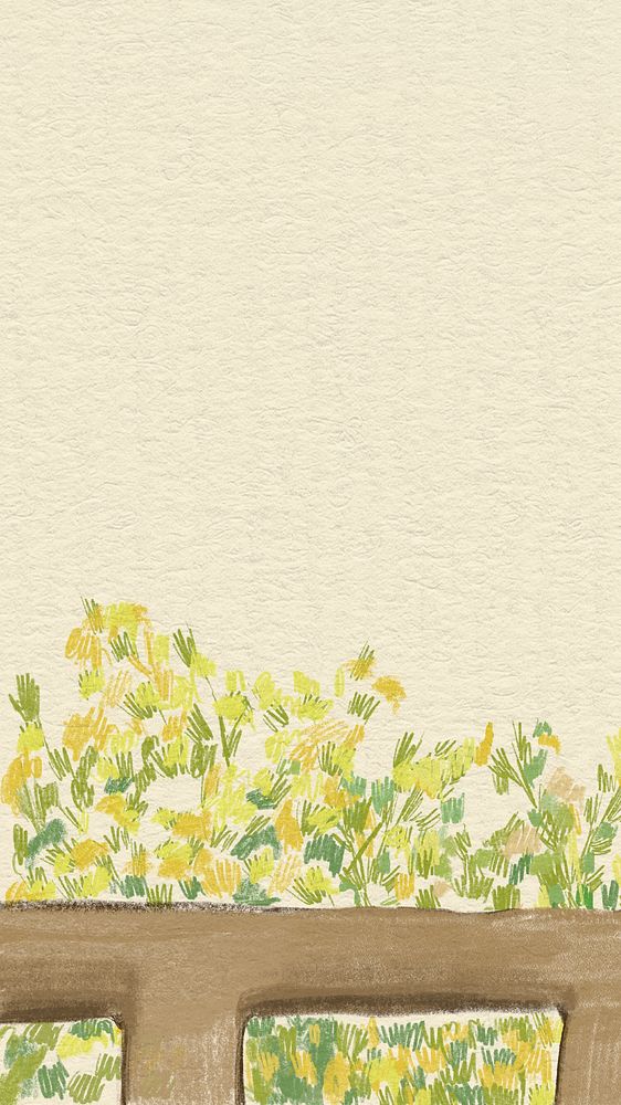 Green bushes mobile wallpaper psd color pencil illustration