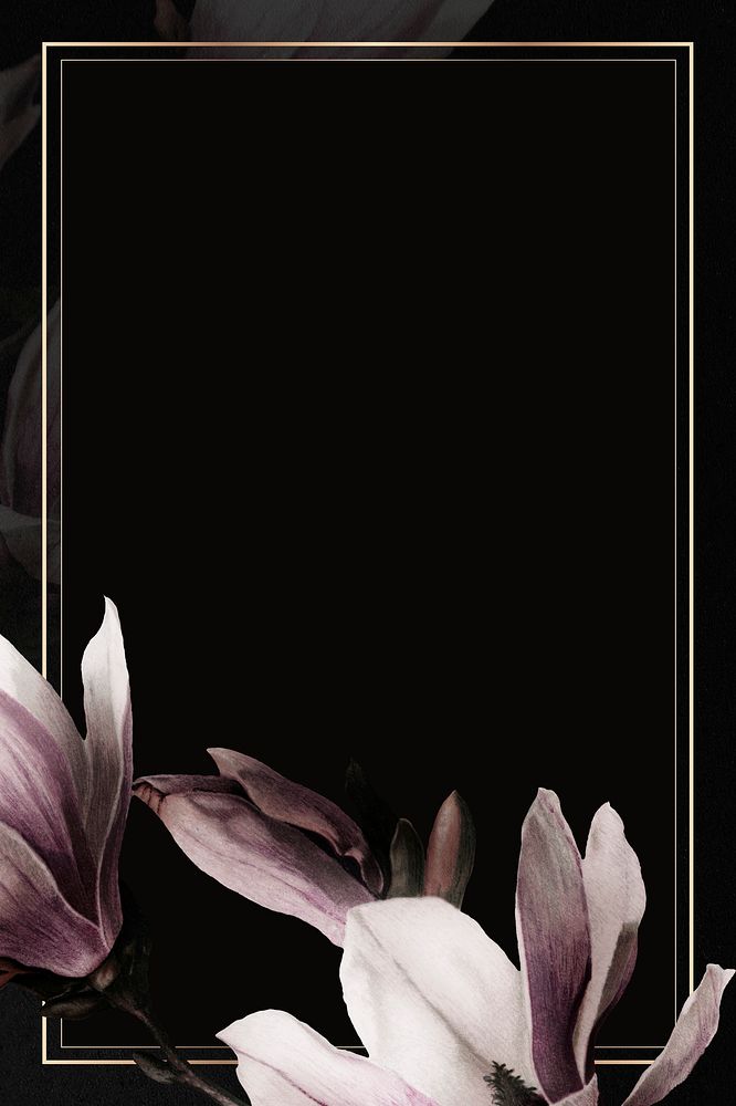 Magnolia border frame psd on black background