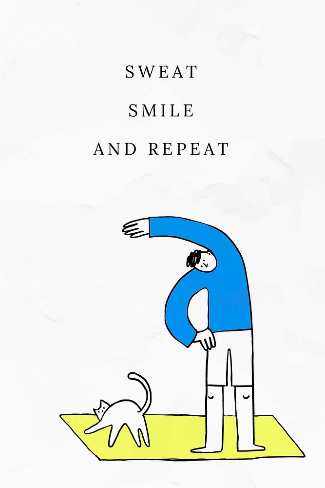 Sweat Smile and Repeat motivational quote with man avatar doing yoga social banner