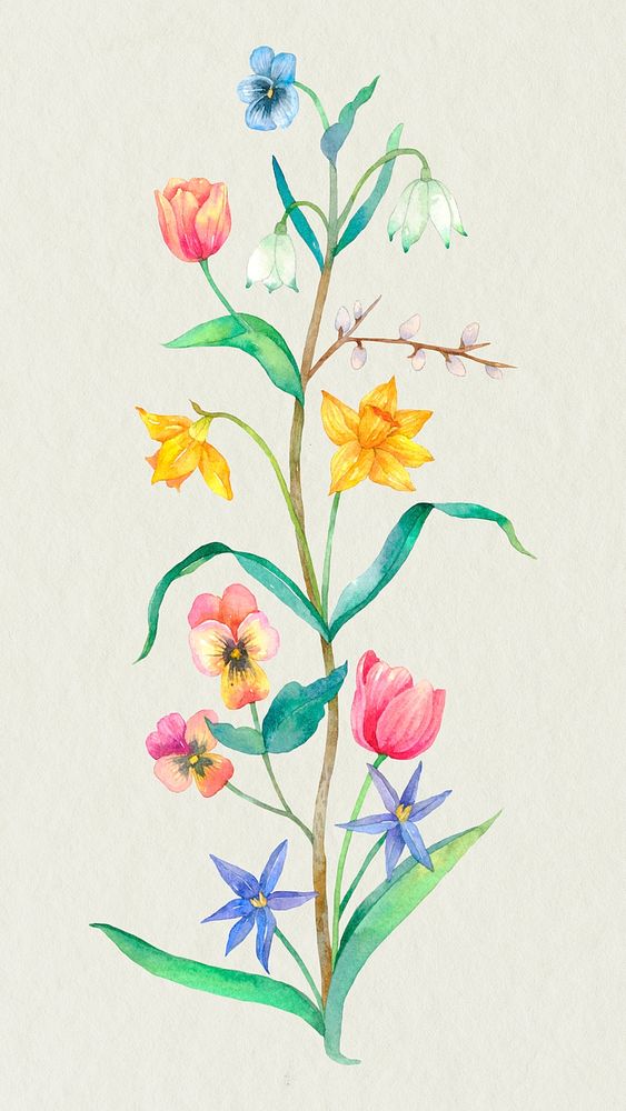 Easter spring flowers psd design element watercolor illustration