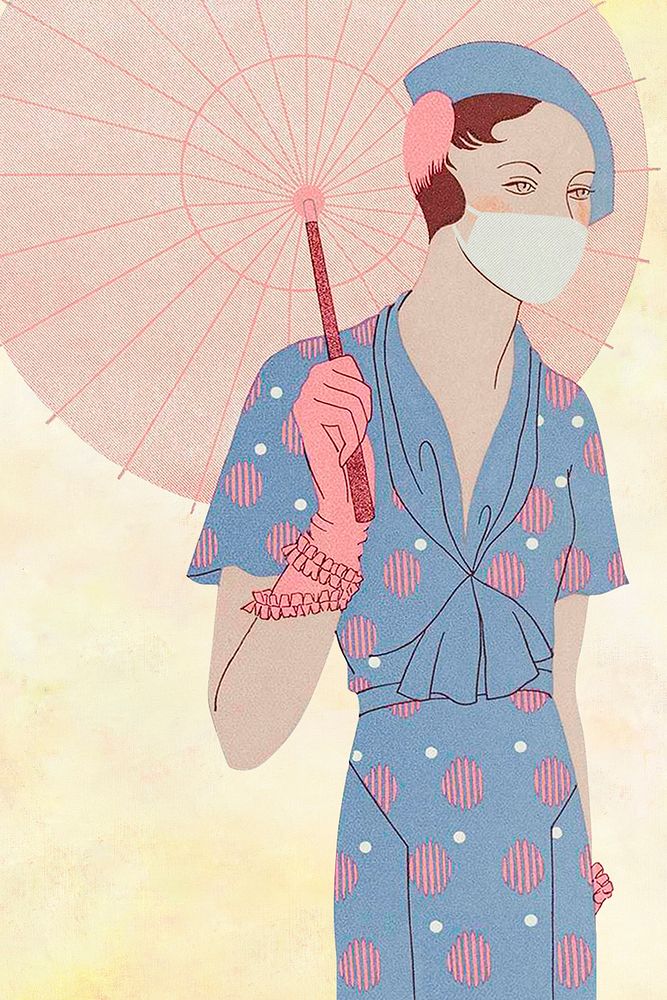 Woman background psd holding vintage umbrella, remixed from artworks by M. Renaud