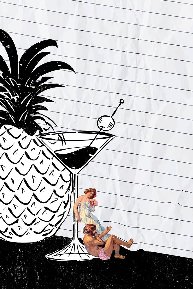 Paper background vector with vintage people and tropical fruit mixed media, remixed from artworks by Maurice Denis
