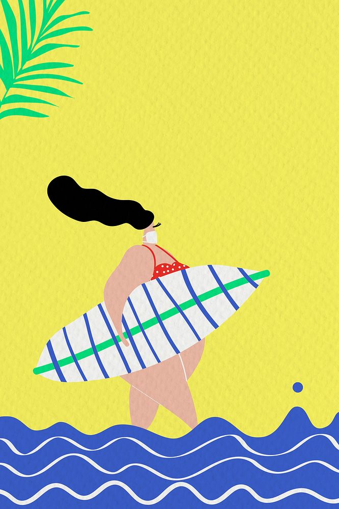 Summer background psd with woman holding surfboard