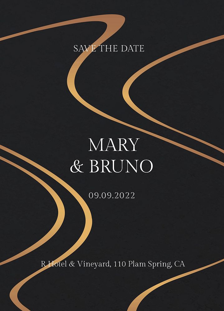 Luxury wedding invitation template vector in black and gold