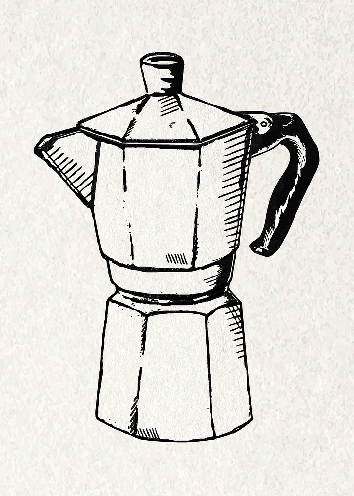 Kettle vintage sticker vector in black and white