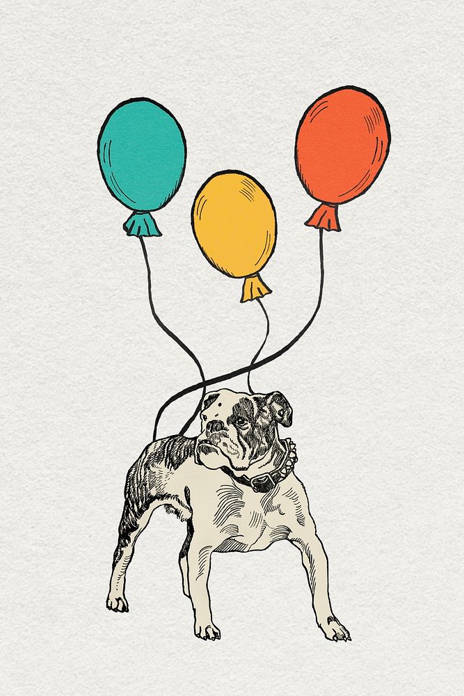 Pit-bull dog sticker psd vintage birthday theme illustration, remixed from artworks by Moriz Jung