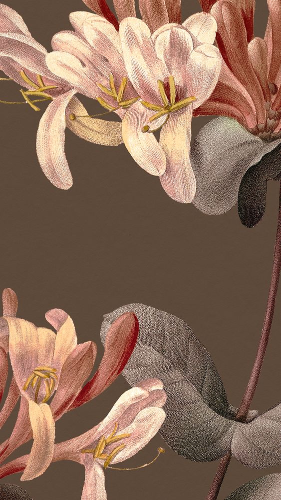 Floral mobile lockscreen wallpaper illustration, remixed from public domain artworks
