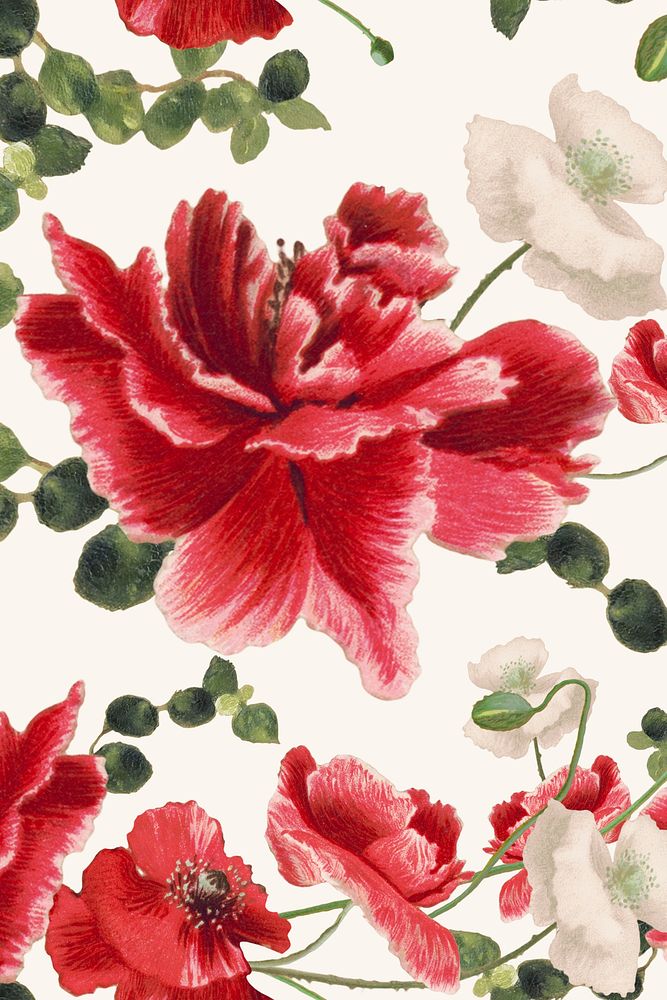 Floral pattern background psd illustration, remixed from public domain artworks